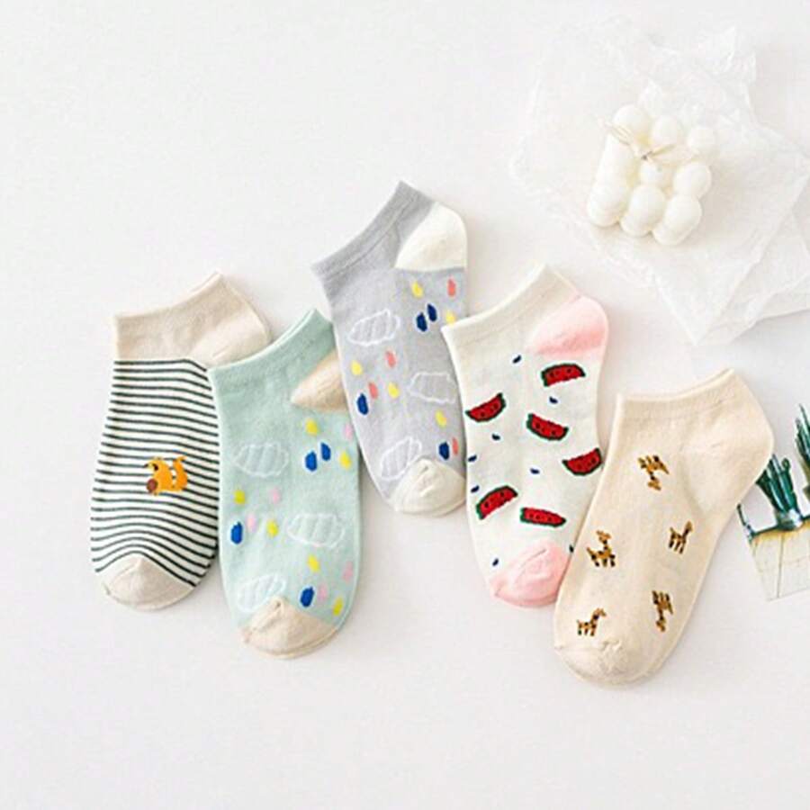 5 pares de calcetines de tobillo de moda con estampado de rayas para mujer para la vida diaria