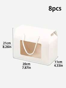 4 件/8 件白色手持窗盒，适用于饼干、夹心饼干、苏打饼干、马卡龙、糖果、迷你蛋糕和零食，适合生日、派对、婚礼礼品包装