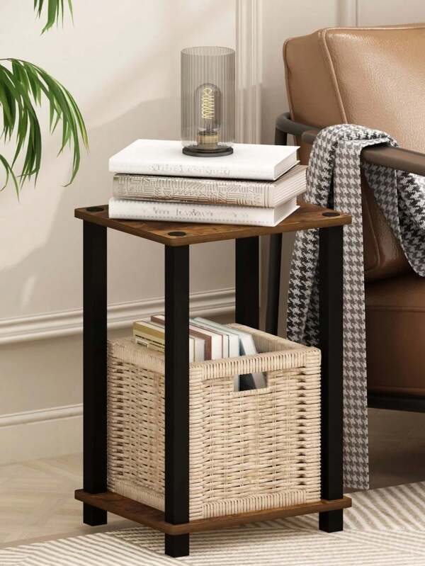 Wood-Like Panel End Table - Dorm, Apartment, Corner 11.5"D X 13.4"W X 19.6"H Minimalist, Black 10lb Capacity, 1-Pack