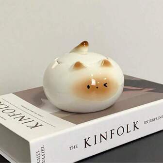 Muleng Original Siamese Cat Ashtray, Ceramic Decorative Piece With Lid For Living Room, Office Desk