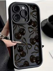 1pc Black Matte Lens Protection Anti-Drop Leopard & Cherry Pattern Phone Case, Personalized Compatible With Iphone 16 Pro Max, 15/14 Plus, 13, 12, 11, Compatible With Samsung Series Waterproof Shockproof Scratch Resistant - Multicolor - View 1