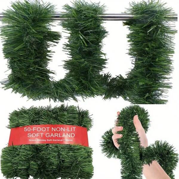 50ft Green Holiday Wreath - Soft, Unlit ABS Plastic Christmas Decor, For Indoor/Outdoor Use - Versatile Leaves For Stairs, Railings, Fireplace, Entryway - Feather-Free 14+ Decorations Home Decor Christmas Decorations Room Decor