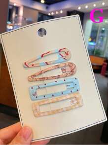 4个甜美简约印花BB夹，时尚可爱格子卡通发夹，适用于刘海和侧发，适合女性和学生，波点学院风，爪夹，发爪，发夹，发卡，发饰 - 亮色 - 查看 10