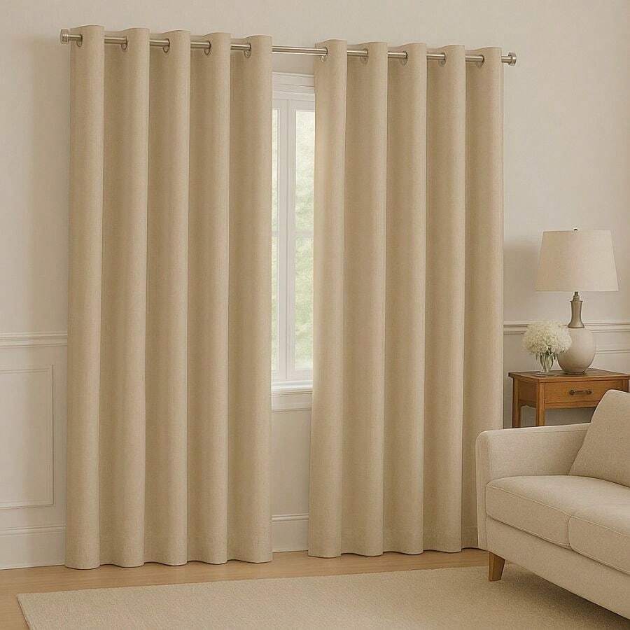 Micropercal Semi Blackout Curtain With Chrome Eyelets For Living Room, Bedroom, Kitchen - 榛子 - 查看 1