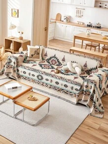 1pc Bohemian Sofa Throw Blanket - All-Season Comfort, Pet-Friendly, Dust-Proof Couch Cover With Tassels - Ideal For Living Room, Kitchen, - Machine Washable, Throw Blanket For Couch