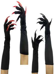 1 Pair Halloween Cosplay Witch Long Fingernail Gloves, Horror Decor Props Costume Accessories