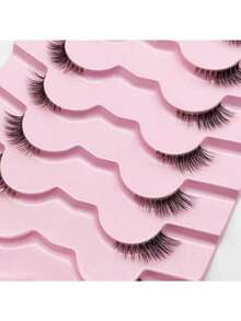7 对天然狐狸毛假睫毛，3-5-9 毫米混合长度，D 卷曲精致睫毛，自然外观狐狸眼睫毛，蓬松仙女猫眼睫毛，适合任何场合和脸型，易于涂抹