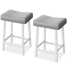 Juego de 2 taburetes de bar con asiento tapizado en PU, taburetes de cocina, taburete moderno de 61 cm sin respaldo, altura de mostrador para isla de cocina. - Gris - Ver 4
