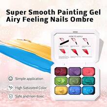 Sponge Pat Paint Nail Gel, 9 Colors Ombre Nails Gradient Gel Nail Blush Blooming Aura Nails Drawing Stripper Floral Painting Nail Art, No Wipe, UV/LED Curing (9 Colors H) - 9 Colors J - 查看 3
