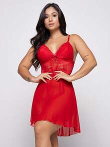 camisola feminina com tule confortavel e leve para dormir não acompanha calcinha - Vermelho - Visão 1