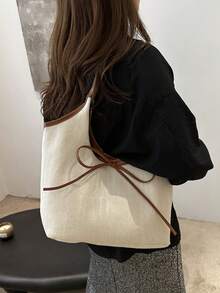 Geantă portabilă pentru femei cu arc, perfectă pentru facultate, afaceri, muncă, naveta, liceu, excelentă pentru birou, școală elementară, gimnaziu, liceu, muncă, stadion, sport, geantă de umăr cu capacitate mare - Bej - Vizualizare 2