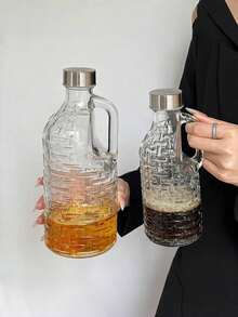 1L Botella de vidrio sellada, jarra de vidrio, botella de licor portátil con asa y tapa de acero inoxidable, botella de agua de gran capacidad, taza, copa de vino, botella de jugo, botella de vino, copa de champán, botella de almacenamiento de licuadora de leche