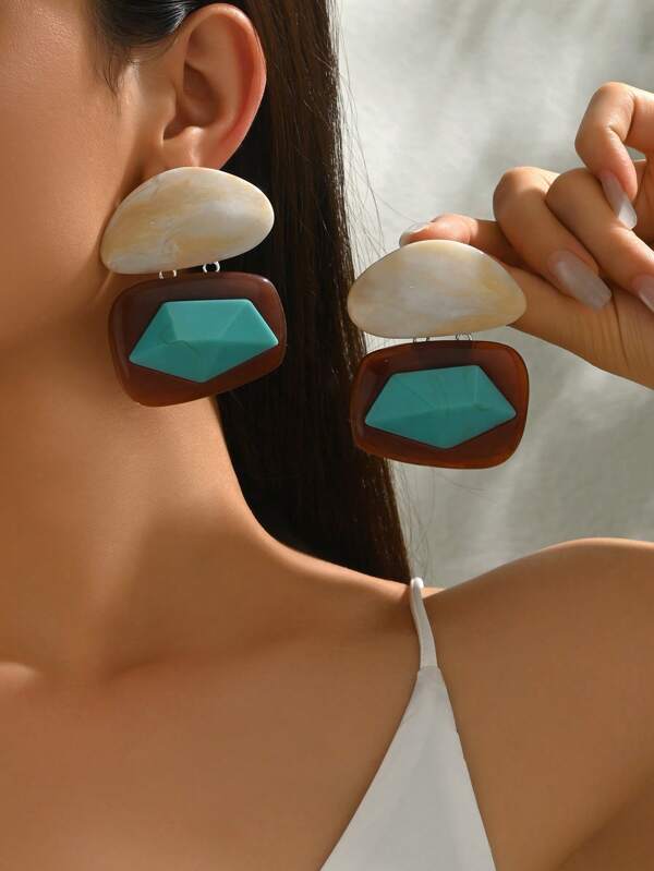 1 Pair Bohemian Asymmetrical Style Earrings, Pastoral Elegant Niche Design Suitable For Women