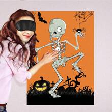 Juego de fiesta de Halloween "Pega los ojos en el Sr. Hueso", con póster de esqueleto y 24 pegatinas de ojos, que se puede usar como suministros y juego de fiesta de Halloween