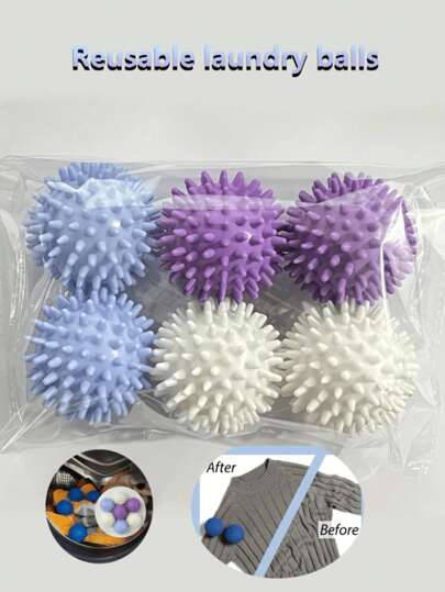 6pcs Reusable Laundry Dryer Balls - Anti-Wrap, Stain Removal, Anti-Pilling, Specialized For Certain Fabrics, No Electricity Needed, Reusable, Washing Machine Lint Remover - Fabric Softener Balls, Reduce Wrinkles And Static, Prevent Clothing Tangling At Home And Laundromat, Multiple Colors Available