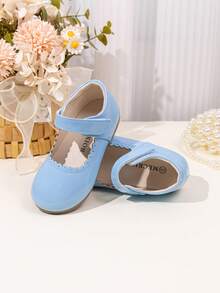 Girls' Cute Scalloped Trim Mary Jane Princess Ballet Flats, Solid Color - Blue - View 5