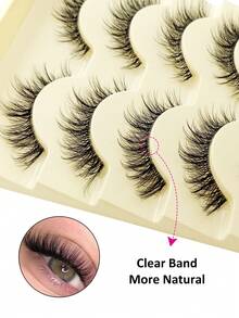 5 Pairs Rikuaild Natural Cat Eye False Eyelashes, Soft & Fluffy, Transparent Lash Band, Suitable For Beginners, Can Be Used For Cosplay And Doll Makeup, Daily Makeup, False Eyelashes - Natural Lashes - View 2