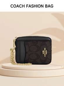 Coach Small Zip Card Case Purse For Women With Clear ID Window Ladies Credit Card Holder Wallet Leather Coin Purse Lightweight Portable Wallet With Detachable Wrist Chain,CW883 IMXAQ
