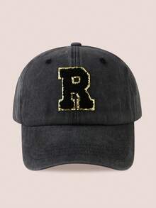 1pc Women/Men 26 Letter Baseball Cap, Washed Brim Sun Hat, Suitable For Outdoor Activities And Daily Wear, UV Protection - Black Gold Label-black Washed Cap - View 28
