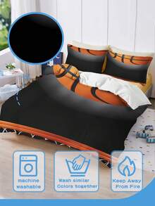 3PCS Customized Duvet Cover, Customized Basketball Pattern Duvet Cover, Personalized Name Customization, Digital Duvet Cover, Polyester Fabric, Digital Printing, Boys' Exclusive Bedding,The Fabric Is 90g Fabric - Multicolor - View 4