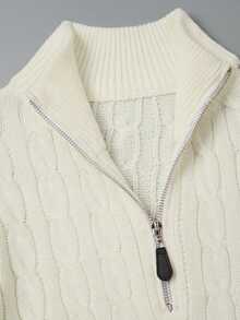 Men's Autumn/Winter Knitted Zip-Up Pullover Sweater With Twisted Rope Detail, Casual Business Commute Versatile - White - View 6