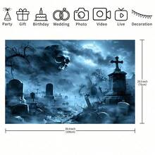 1 Panno di sfondo per Ognissanti - Scena di cimitero gotico con scheletri, zombie, vampiri, clown, fantasmi e disegni di luna piena - Perfetto per case da brivido, stanze segrete, decorazioni di Ognissanti, decorazioni orrore, regali per le vacanze, camera da letto, soggiorno e decorazioni per esterni, accessori per studio - Multicolore - Visualizzare 6