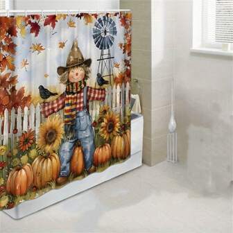 1 Pc Autumn Pumpkin Waterproof Shower Curtain Set With 12 Hooks,Machine Washable,Waterproof,Bathroom Decor,Universal Room Decor,Home Decor,Bathroom Accessories,Thanksgiving,Halloween Decor