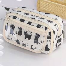 Capybara Pencil Bag Pen Case Cartoon Flip Cover Transparent Front Multi Pocket Oxford Fabric Storage Pouch For Stationery School , Back To School Gifts