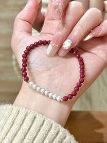 1 Peça Pulseira de Bênção de Cinábrio e Pérola, Pulseira de Amuleto da Sorte, Adequada para Uso Diário/Festivo de Homens e Mulheres, Pulseira de Proteção da Amizade, Presente de Feriado, Dia dos Namorados, Dia das Mães, Pulseira Vermelha do Ano Novo Chinês