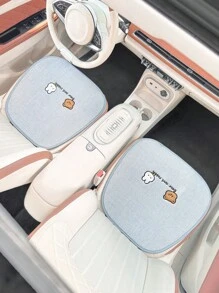 1pc Car Seat Cover, Cute Bear Pattern, Linen Material, All Season Use, Breathable, Anti-Slip, Summer Rear Seat Cushion