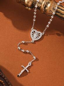1 pieza Collar con cuentas con colgante de corazón y Virgen María con cruz, apto para uso diario o fiestas, para mujer, San Valentín, mamá, madre, Día de la Madre, regalo