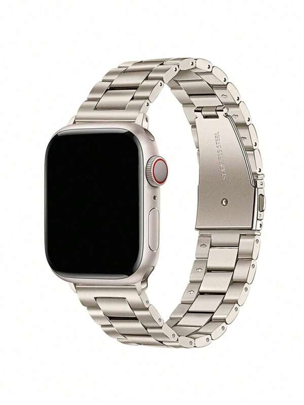 1pcs Solid Color Triple Pearl Stainless Steel Band, Starry Color, Compatible With Apple Watch 38/40/41/42/44/45/49mm