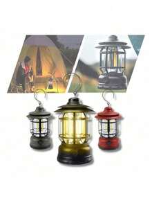 Lampião Lanterna Led Retro Bateria Recarregavel Usb Camping Viagem Alta Duracao Multifuncional Luminaria Luz Emergencia - Preto - Visão 2