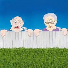 1PC/2PCS Whimsical Wooden Garden Fence Decorations, Elderly Couple Peering Over, Artistic Illustrated Yard Art, Unique Atmosphere Design For Outdoor Spaces, Loving Couple Garden Decor, Outdoor Fence Yard Sign Art, Cute Decorative Gift, Holiday Lawn Decoratior