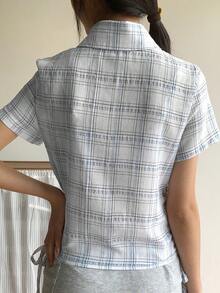 2025 Summer Women's Stylish Plaid Casual Shirt White - White - View 7