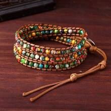 Women Boho Handmade Natural Stone Leather Bead Wrap Bracelets