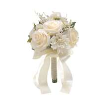 Ramos de flores de boda para novia de color blanco y champán, flores artificiales para sostener en la mano