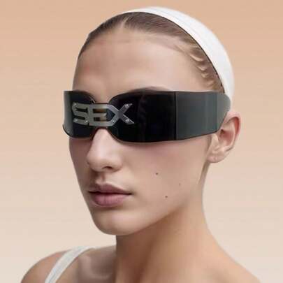 1pc New Frameless Funny Party Unisex Personalized Metal Decor Fashion Glasses Wraparound Shape Shades