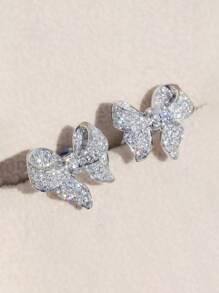 2pcs Elegant Shiny Bow Stud Earrings For Women, Best Choice For Daily Outfit And Party Dress