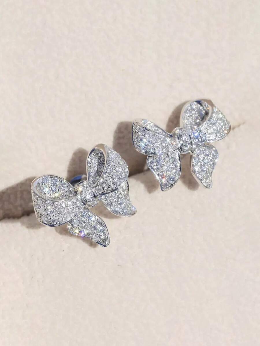 2pcs Elegant Shiny Bow Stud Earrings For Women, Best Choice For Daily Outfit And Party Dress