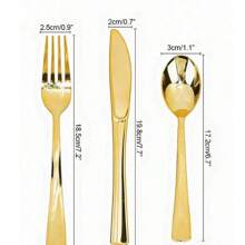 150pcs Gold Cutlery Set, 50pcs Spoons, 50pcs Forks, 50pcs Knives, Washable And Reusable, Suitable For Gatherings, Festivals, Birthdays, Parties, Kitchen And Dining, Weddings, Team Building, Outdoor Activities, Home Parties, Cakes, Salads, Etc.