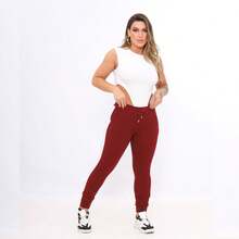 Kit Com 2 Calça de Crepe com faixa  Simples    Nó  Bolso  Cordão - Azul e marsala - Visão 7