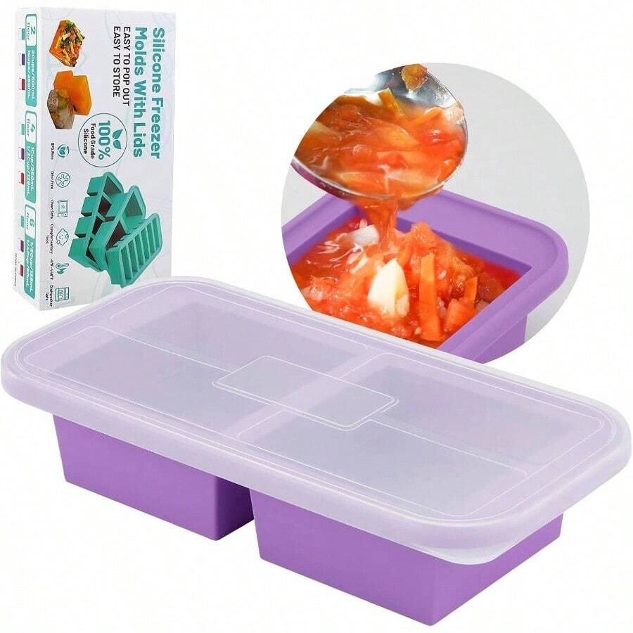 Silicone Freezer Molds With Lids, Silicone Soup Freezer Container Molds, Easy Meal Prep Container And Kitchen Storage Solution For Freeze  Store Soup, Sau, Broth, Leftovers(Purple6)