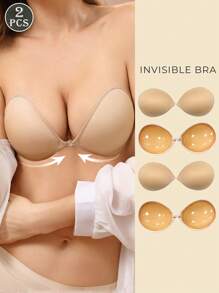 1/2 Pares de Sutiã Adesivo Invisível Reutilizável com Alça Removível - Sutiã Adesivo de Silicone com Fecho Frontal para Levantar Seios Pequenos, Cobre Mamilos Sem Costura Sem Alças para Vestidos e Lingerie