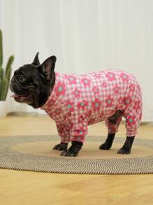 狗狗睡衣、狗狗康复服、狗狗服装、狗狗套头衫 Dog StuffUltra、狗狗服装、狗狗衣服、狗狗配饰、小狗睡衣、小狗衣服、小狗配饰、小狗服装、适合中小型和大型犬种的睡衣，柔软且有弹性，全身印花 - 红白格子和花朵印花，S-6XL