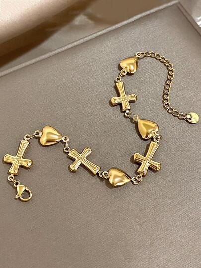1 Pc Gold Color Heart Charm Bracelets For Women Teen Girls Stainless Steel Couple Love Friendship Bracelets Daily Party Jewelry Gifts