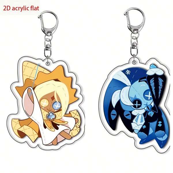 2D Flat, 2pcs Shadow Milk Pure Vanilla Cookie Keychain Pendants - Cute Cartoon Character Car Hanging Decor With Metal Ring, Whimsical Auto Interior Accessories For Bags, Keys & Vehicles, 2D Flat