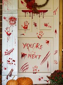 4pcs/Set Halloween New Bloody Handprint & Footprint Toilet Stickers, Living Room Bedroom Bathroom Wall Decals, Self-Adhesive Stickers, Halloween Decorations