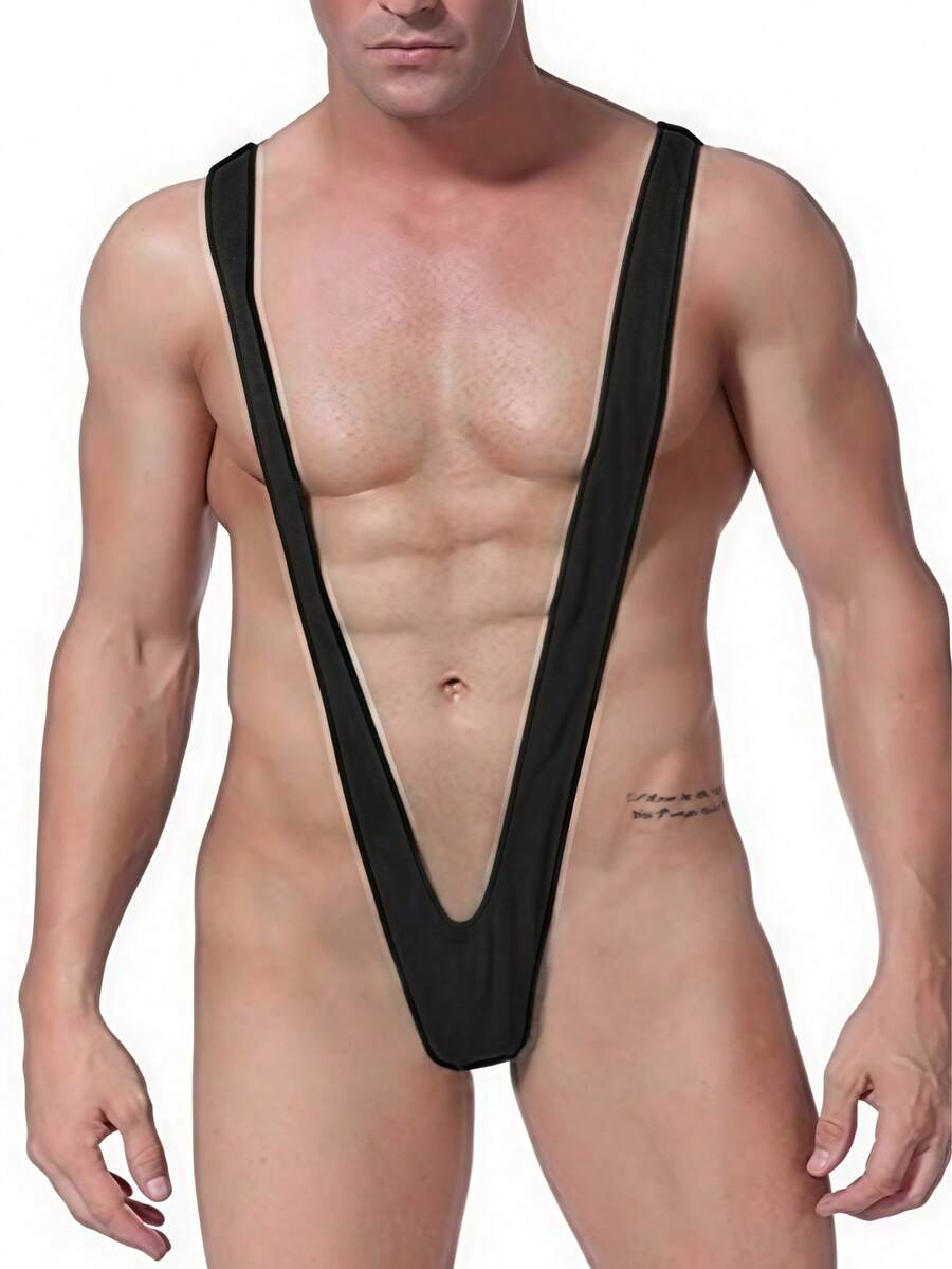 Men's Borat Style Party Wear V Sling Stretch Sexy Underwear Suspender Bodysuit Strap Thongs Bodysuit Surprise Gift - màu đen - Xem 1