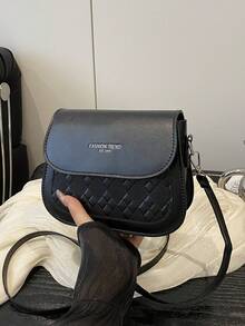 时尚撞色钻石压纹马鞍形迷你斜挎包 - 黑色 - 查看 8